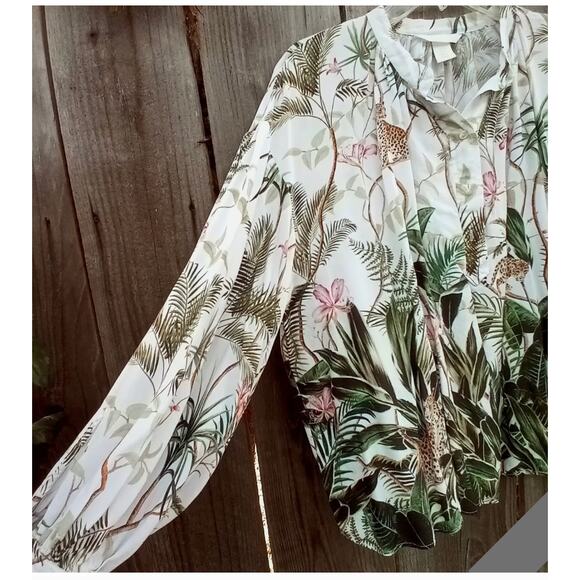 H&M Jungle Animal Print Jaguar Cat Oversized Tunic Blouse Flowy Tropical NWT 14 - Picture 3 of 15